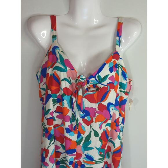 The Impeccable Pig Floral Tie  Linen Blend Romper Women MED Coastal Bohemian NWT - Picture 2 of 10